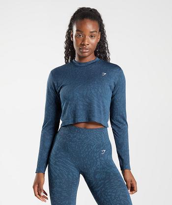Dámské Long Sleeve Gymshark Adapt Animal Seamless Tmavě Blankyt | CZ 3525WNB